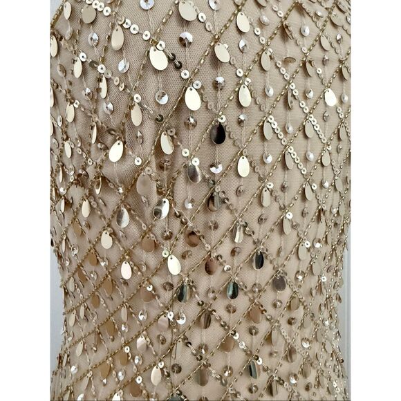 Aidan Mattox Gold Sequin Beaded Embroidered Halter Neck Mermaid Gown Dress 8 - Picture 3 of 8